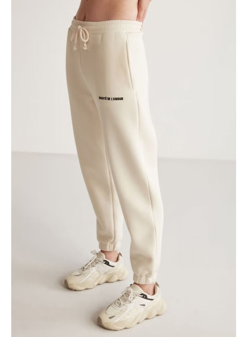 GRIMELANGE Carroline Women's Casual Cut Embroidered Waist and Leg Elastic Vanilla Sweatpants - Image 2